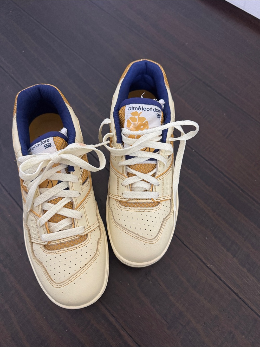 New balance Aime Leon Dore Cream & Navy Leather Sneakers with Tan Accents
